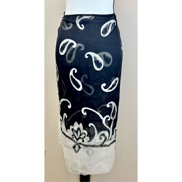 NWOT Gottex 100% Silk Black & Cream Sarong Swim Cover Up Women's Large - Picture 2 of 6